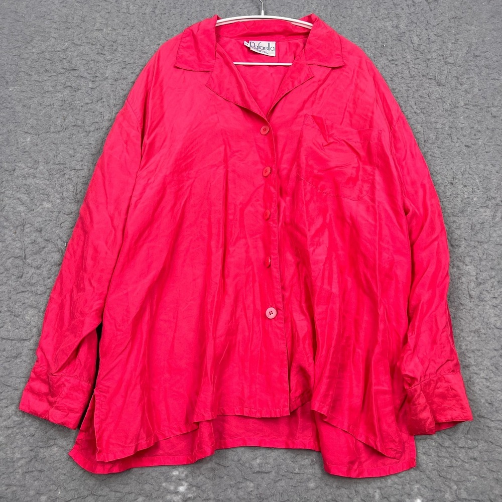Rafella Top Women's 2X Pink 100% Silk Lightweight Preppy Button Up Shirt Blouse‎